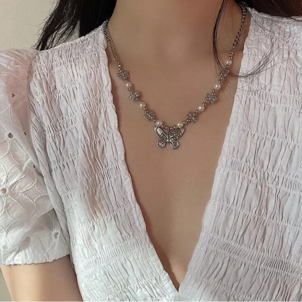 Antique Silver-plated Necklace Vintage Style Butterfly Series Handmade String